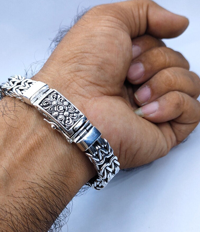 Mens Heavy 999 Silver Byzantine Bracelet, 14mm Chain