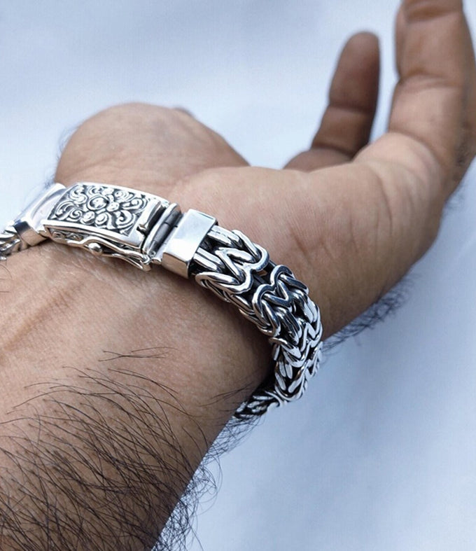 Mens Heavy 999 Silver Byzantine Bracelet, 14mm Chain