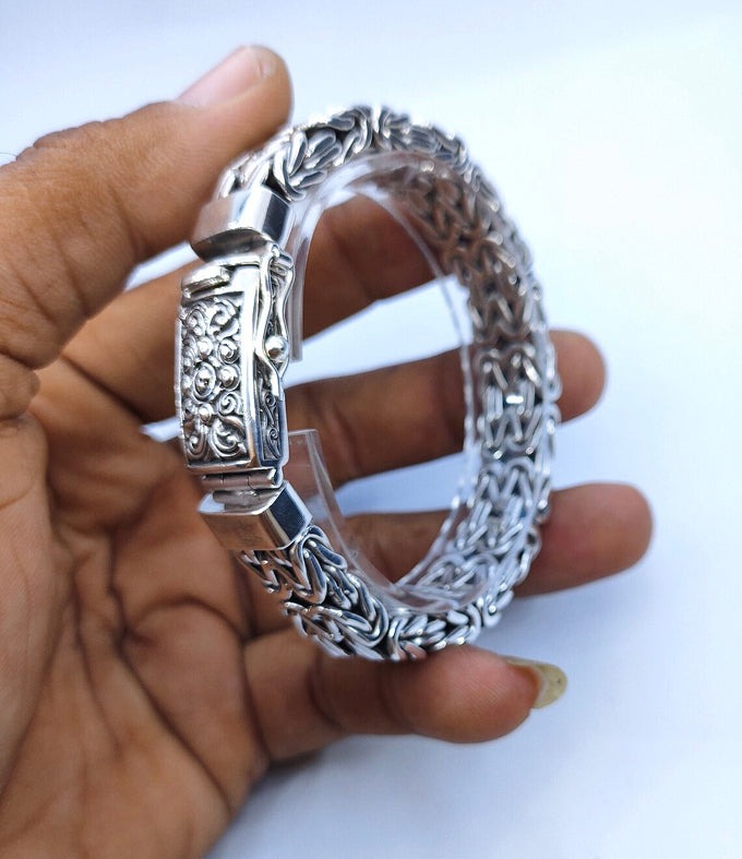 Mens Heavy 999 Silver Byzantine Bracelet, 14mm Chain