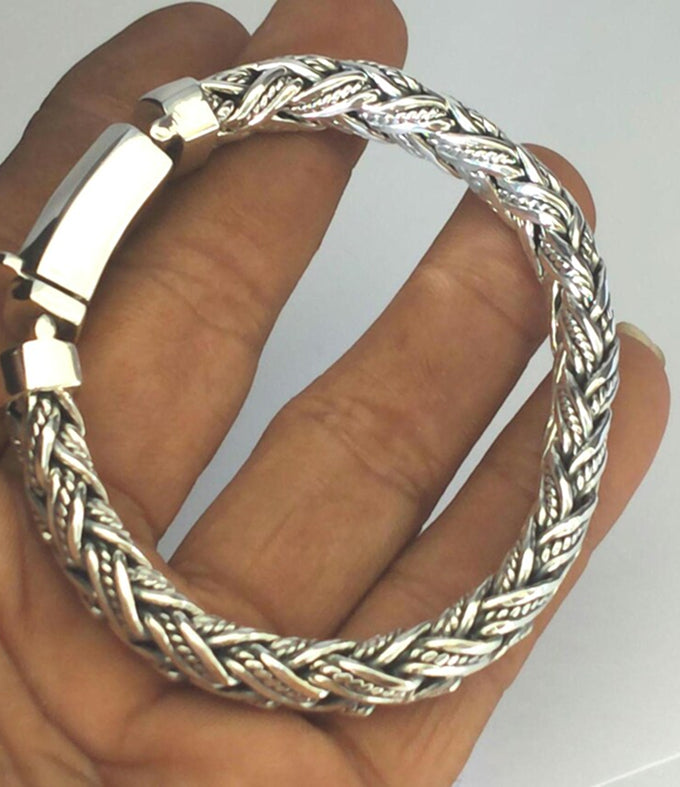 Handmade 999 Silver Foxtail Bracelet - 10mm Rope silver Chain