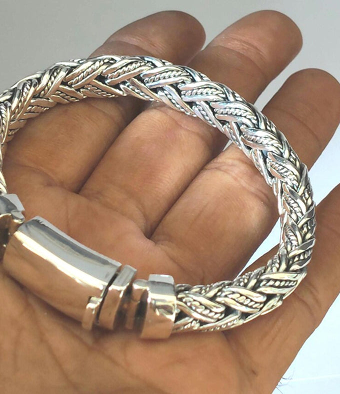 Handmade 999 Silver Foxtail Bracelet - 10mm Rope silver Chain