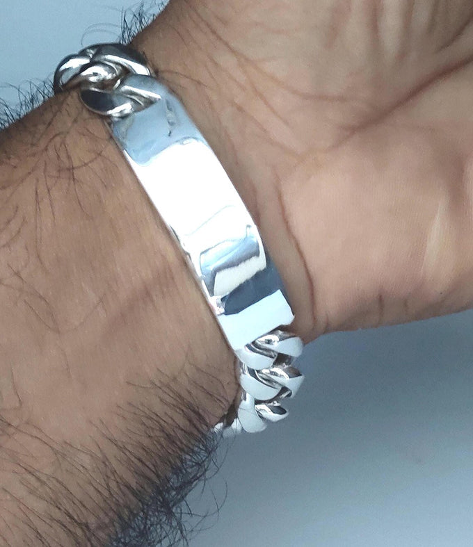 999 Silver Figaro Chain Bracelet: Custom Engraved Mens Jewelry