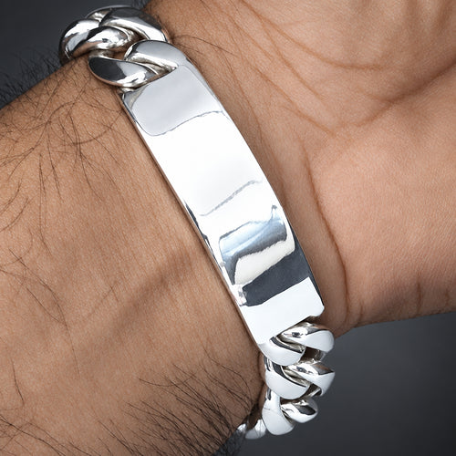 999 Silver Figaro Chain Bracelet: Custom Engraved Mens Jewelry