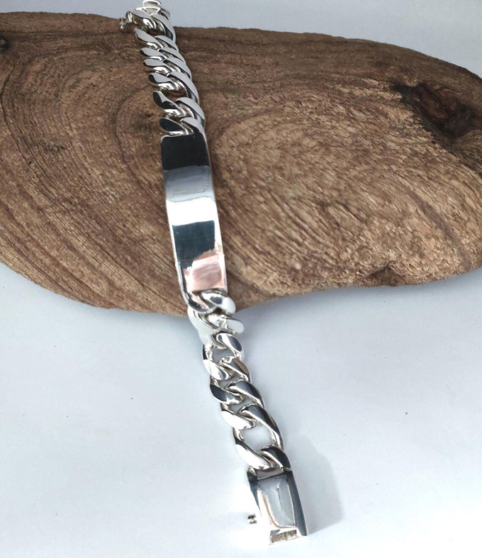 999 Silver Figaro Chain Bracelet: Custom Engraved Mens Jewelry