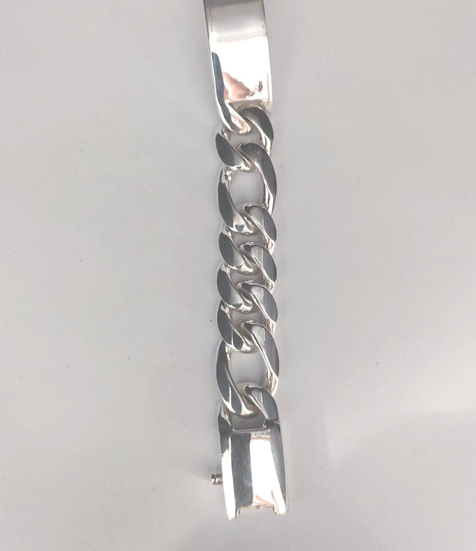 999 Silver Figaro Chain Bracelet: Custom Engraved Mens Jewelry