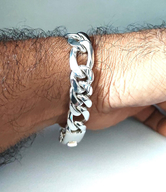 999 Silver Figaro Chain Bracelet: Custom Engraved Mens Jewelry