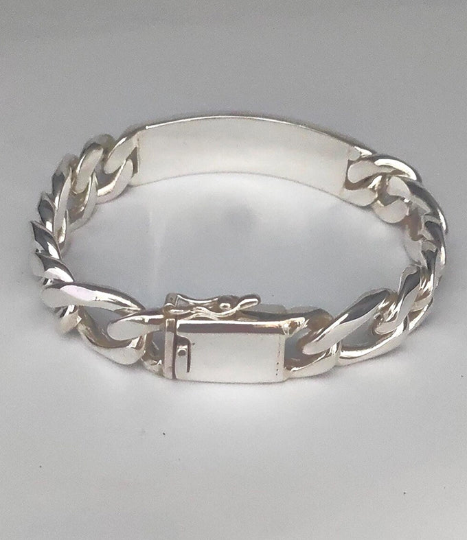 999 Silver Figaro Chain Bracelet: Custom Engraved Mens Jewelry