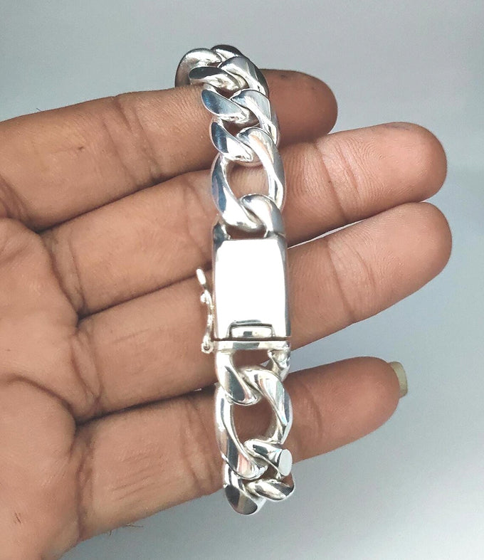 999 Silver Figaro Chain Bracelet: Custom Engraved Mens Jewelry