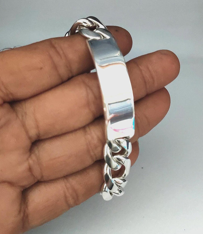 999 Silver Figaro Chain Bracelet: Custom Engraved Mens Jewelry
