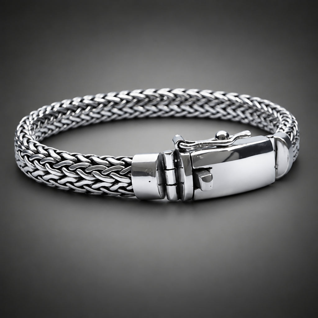 Men’s 999 Pure Silver Foxtail Wheat Chain Bracelet, 9mm