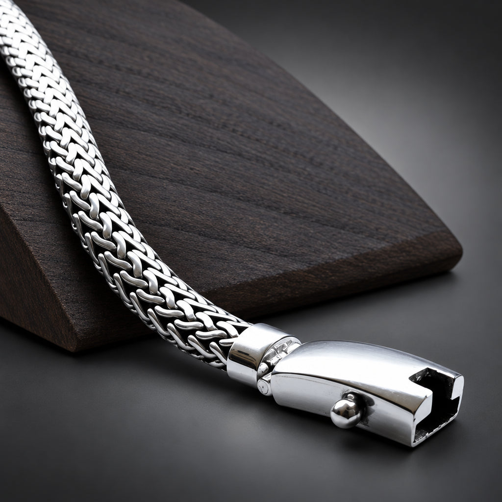 Men’s 999 Pure Silver Foxtail Wheat Chain Bracelet, 9mm
