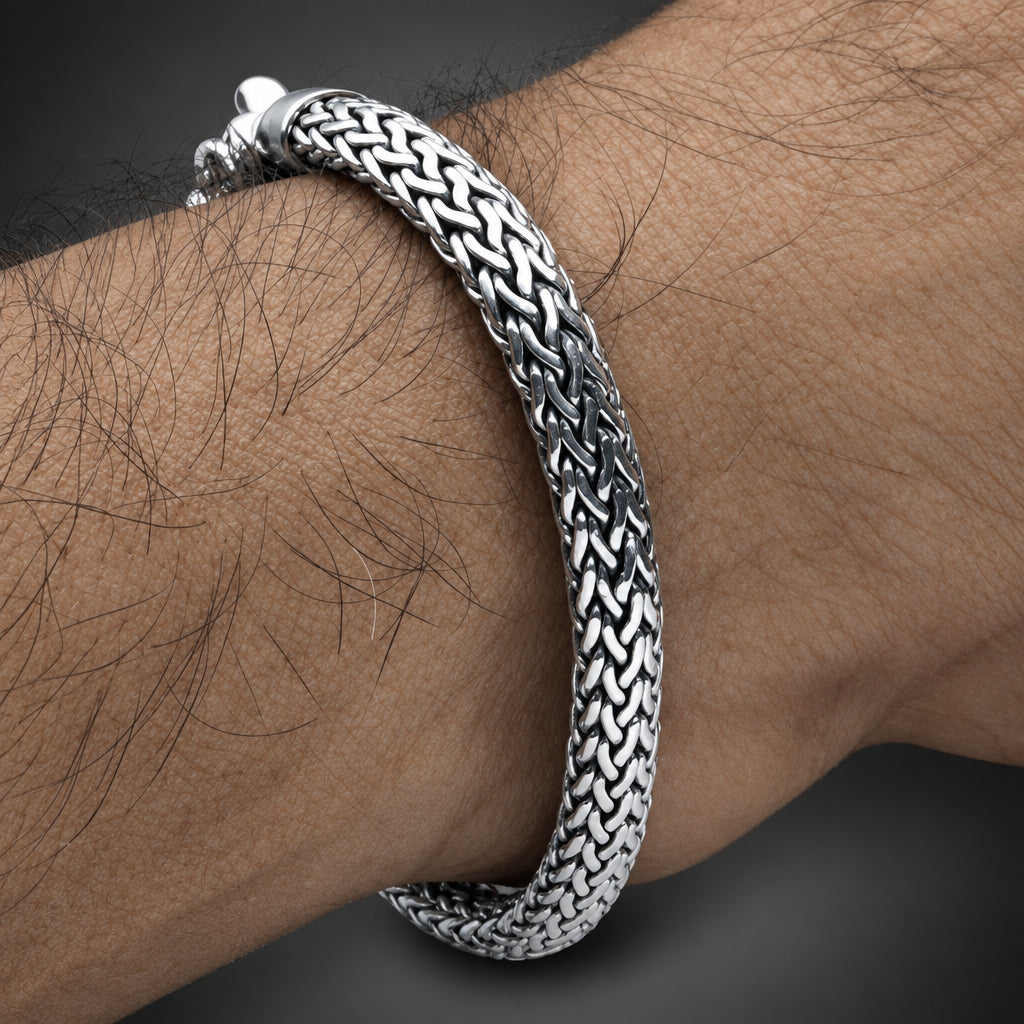Men’s 999 Pure Silver Foxtail Wheat Chain Bracelet, 9mm
