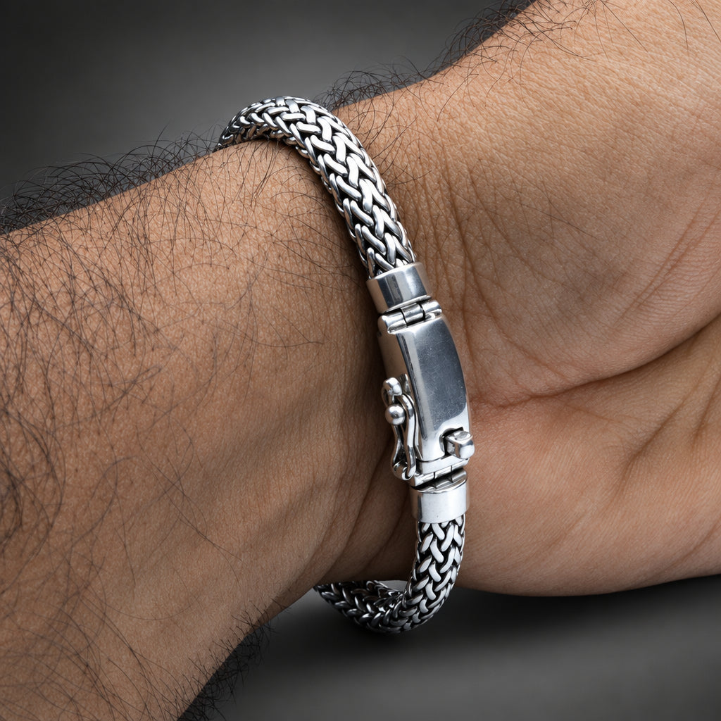 Men’s 999 Pure Silver Foxtail Wheat Chain Bracelet, 9mm