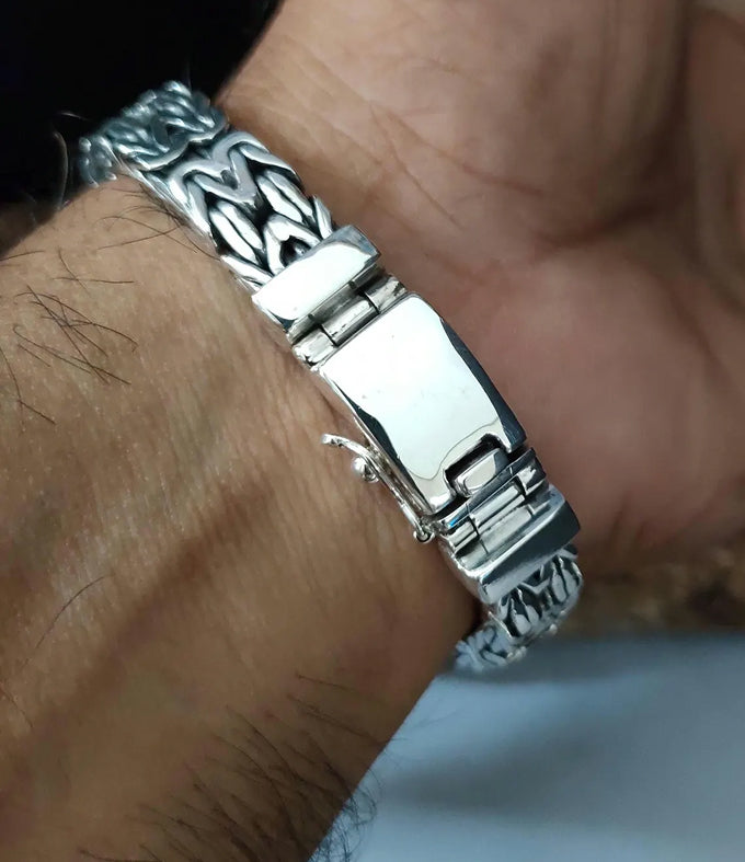 999 Pure Silver Byzantine Chain Bracelet - Mens 10mm