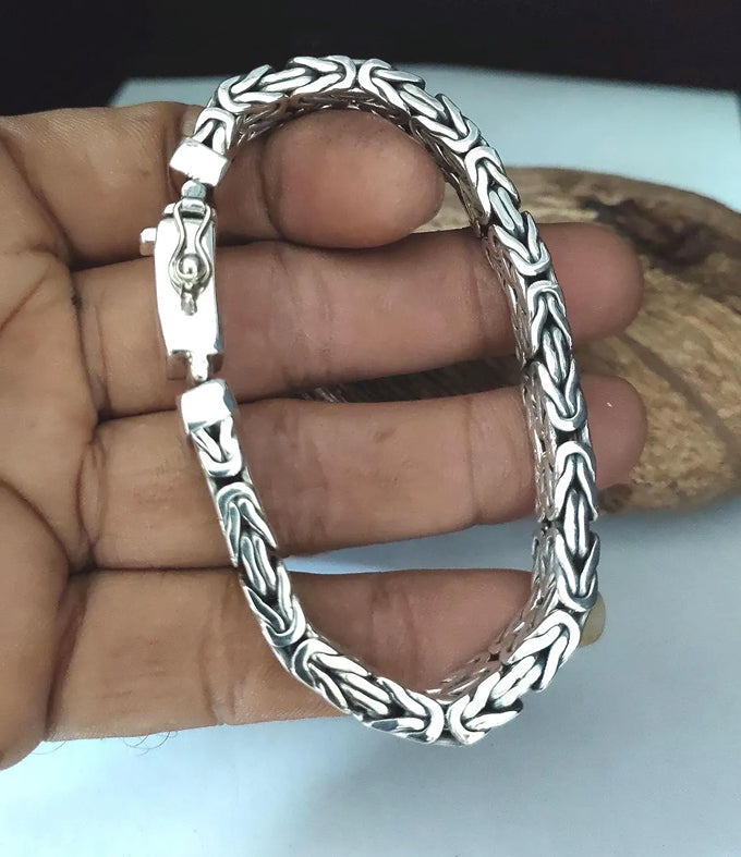 999 Pure Silver Byzantine Chain Bracelet - Mens 10mm