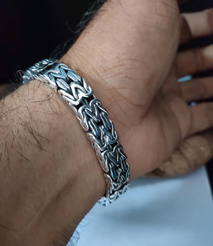 999 Pure Silver Byzantine Chain Bracelet - Mens 10mm