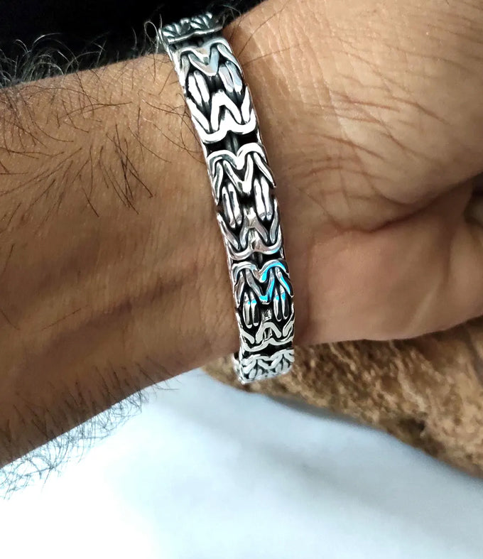 999 Pure Silver Byzantine Chain Bracelet - Mens 10mm