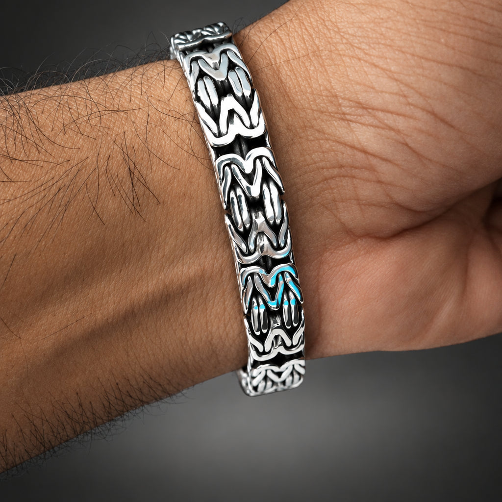 10mm 999 Pure Silver Byzantine Chain Bracelet for Men
