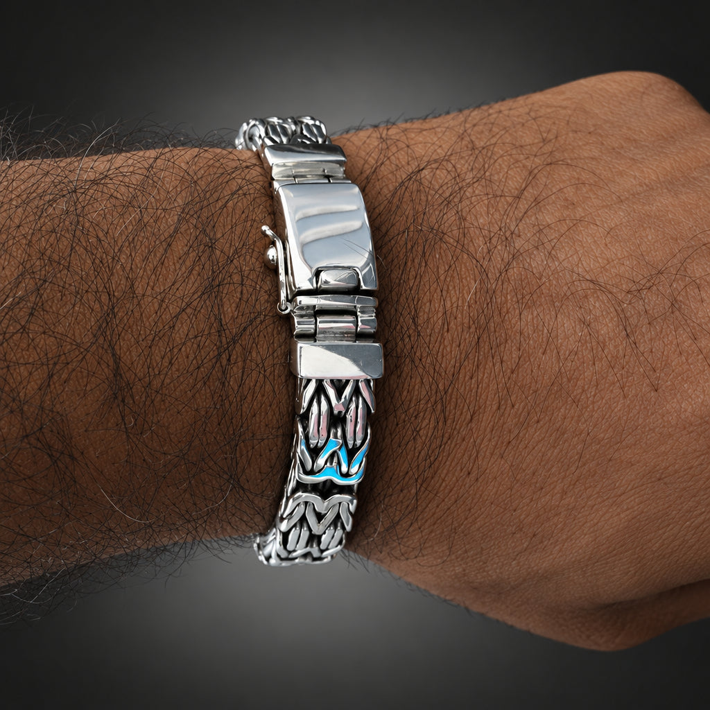 10mm 999 Pure Silver Byzantine Chain Bracelet for Men