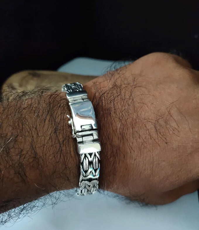 999 Pure Silver Byzantine Chain Bracelet - Mens 10mm