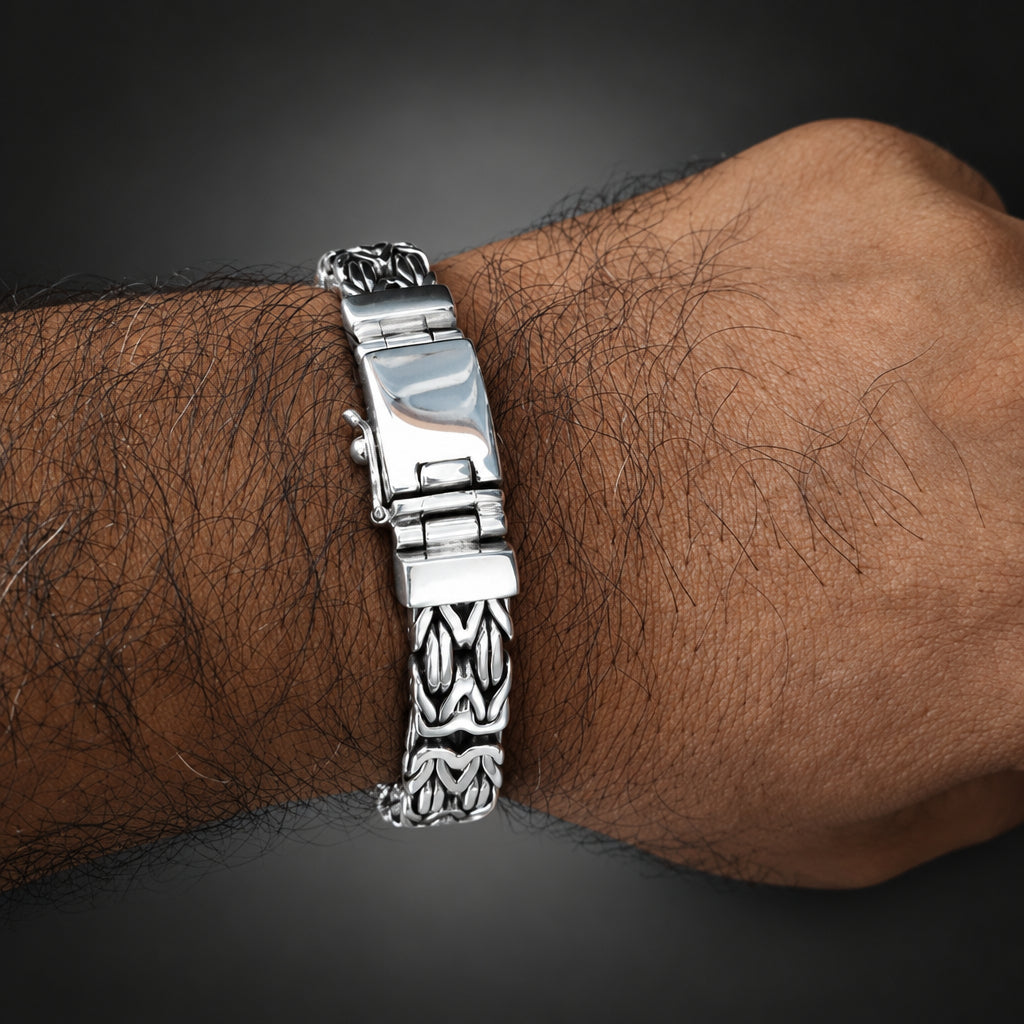 10mm 999 Pure Silver Byzantine Chain Bracelet for Men