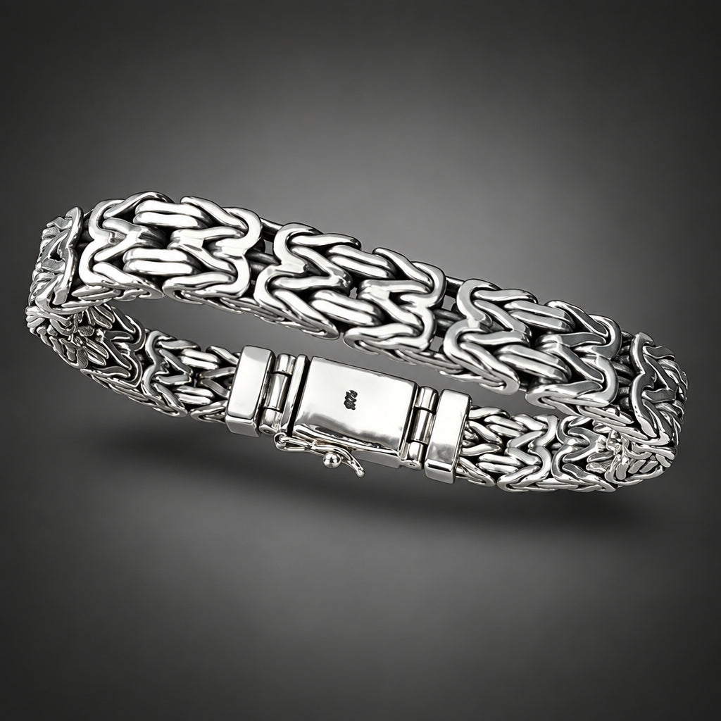 10mm 999 Pure Silver Byzantine Chain Bracelet for Men
