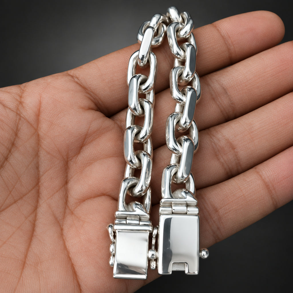 10mm 999 Pure Silver Anchor Link Bracelet for Men
