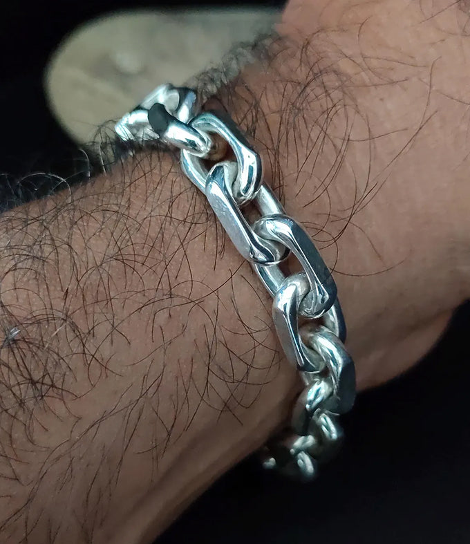 Handmade 999 Silver Anchor Bracelet - Heavy Chain for Men