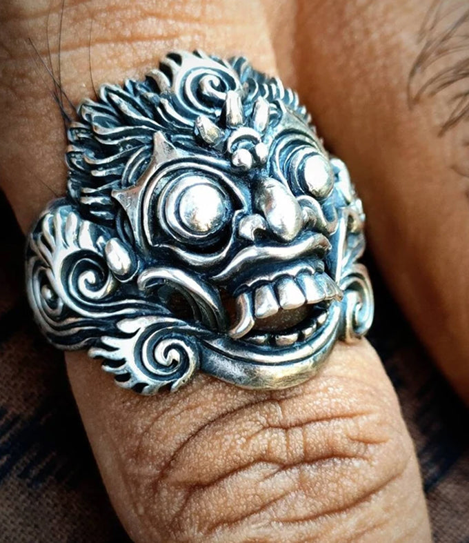 Mens silver ring, Mahakala ring silver, Handmade jewelry, Demon protection Ring.