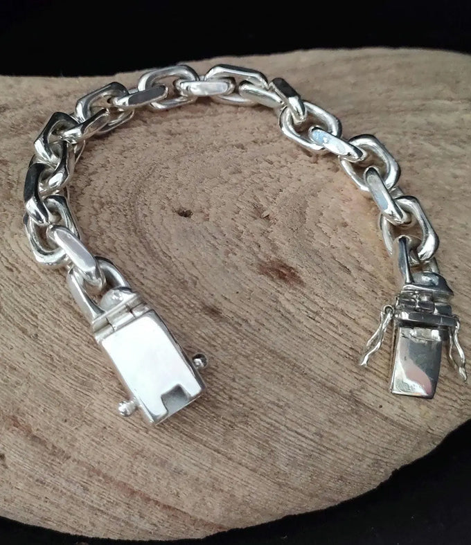 Handmade 999 Silver Anchor Bracelet - Heavy Chain for Men