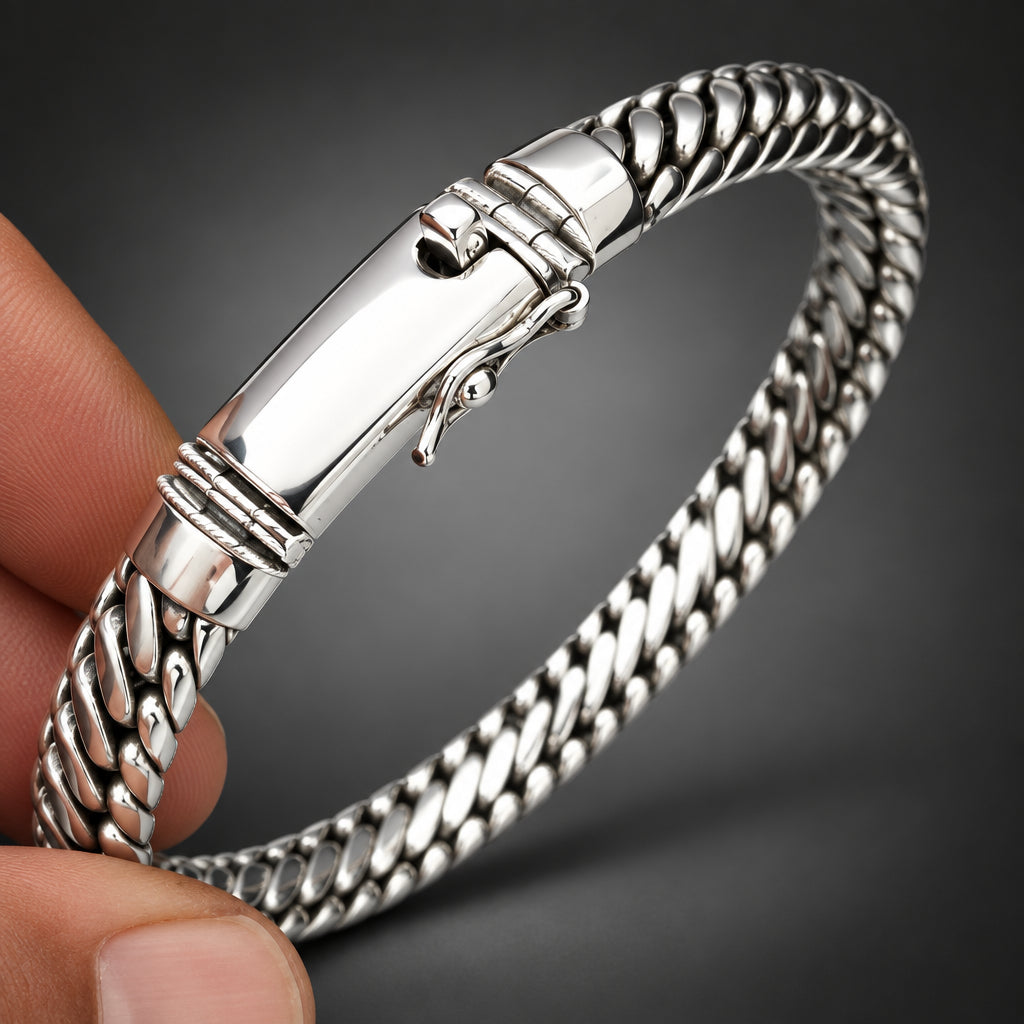 9mm 999 Pure Silver Woven Snake Bracelet with Engraving