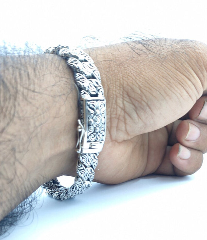 Men's Silver Bracelet, Curb silver link, Handmade jewelry.