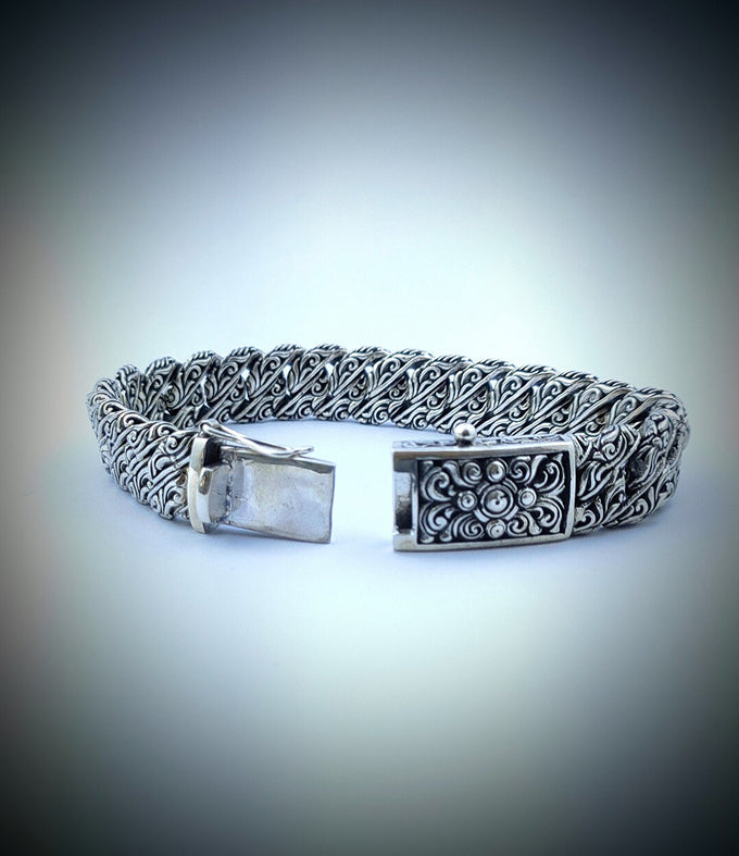 Men's Silver Bracelet, Curb silver link, Handmade jewelry.