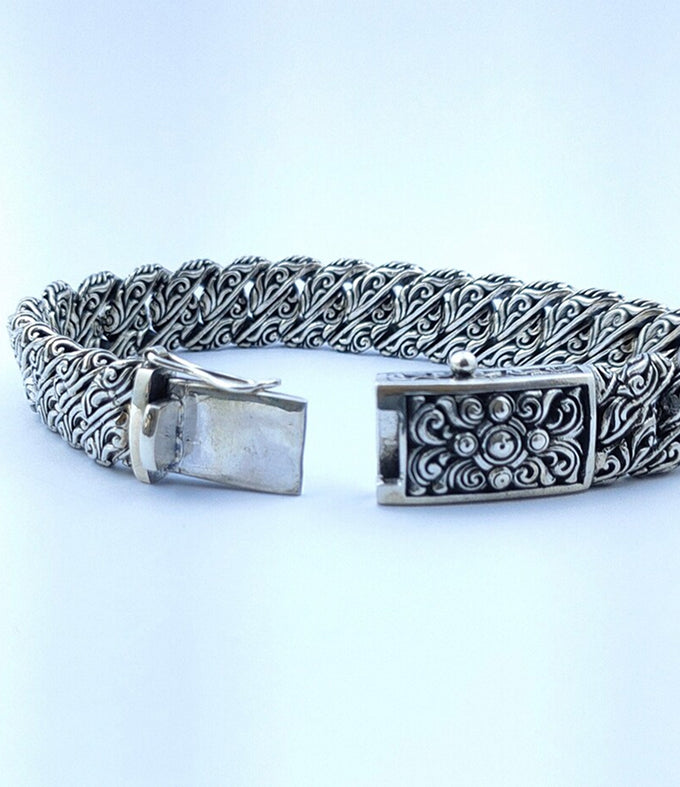 Men's Silver Bracelet, Curb silver link, Handmade jewelry.
