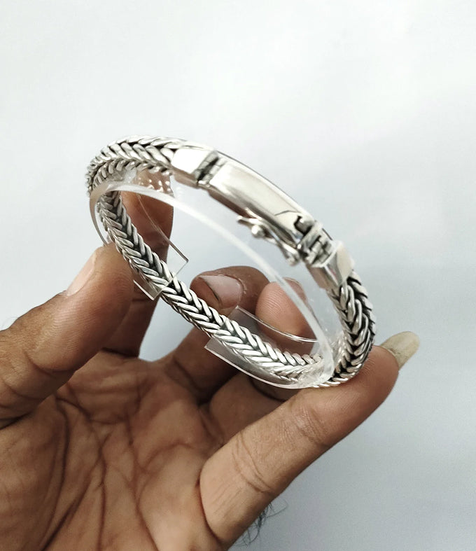 Men's silver bracelet, Foxtail chain, custom bracelet