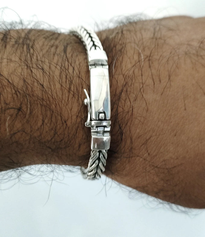 Men's silver bracelet, Foxtail chain, custom bracelet