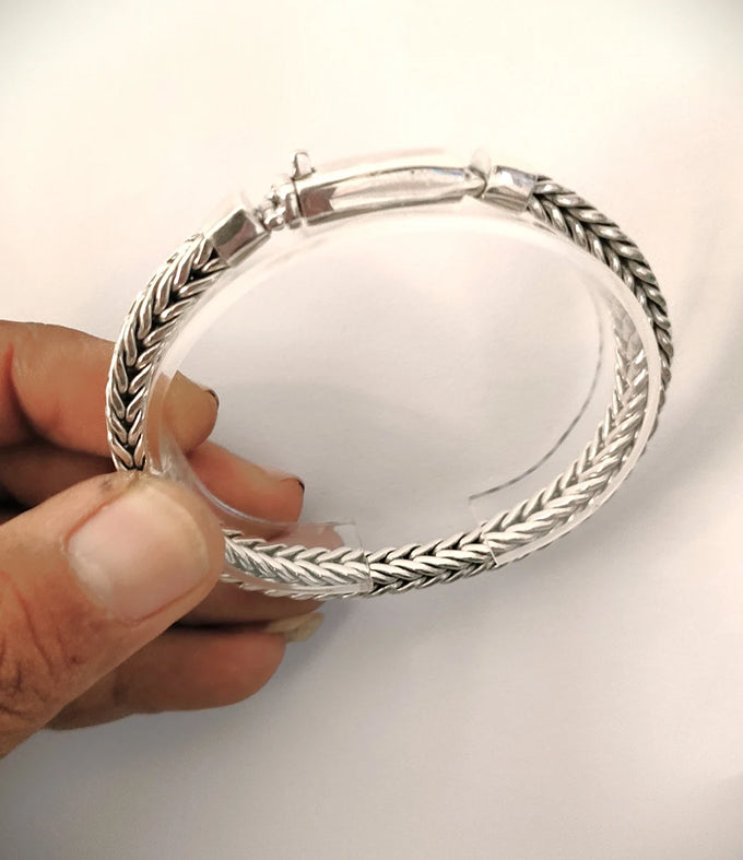 Men's silver bracelet, Foxtail chain, custom bracelet