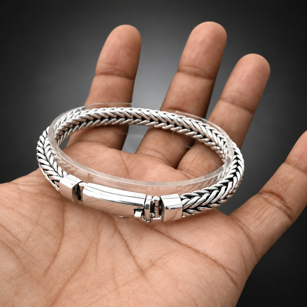 7mm 999 Pure Silver, Handcrafted Foxtail Chain Bracelet for Men