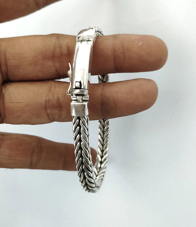 Men's silver bracelet, Foxtail chain, custom bracelet