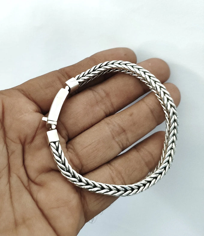 Men's silver bracelet, Foxtail chain, custom bracelet