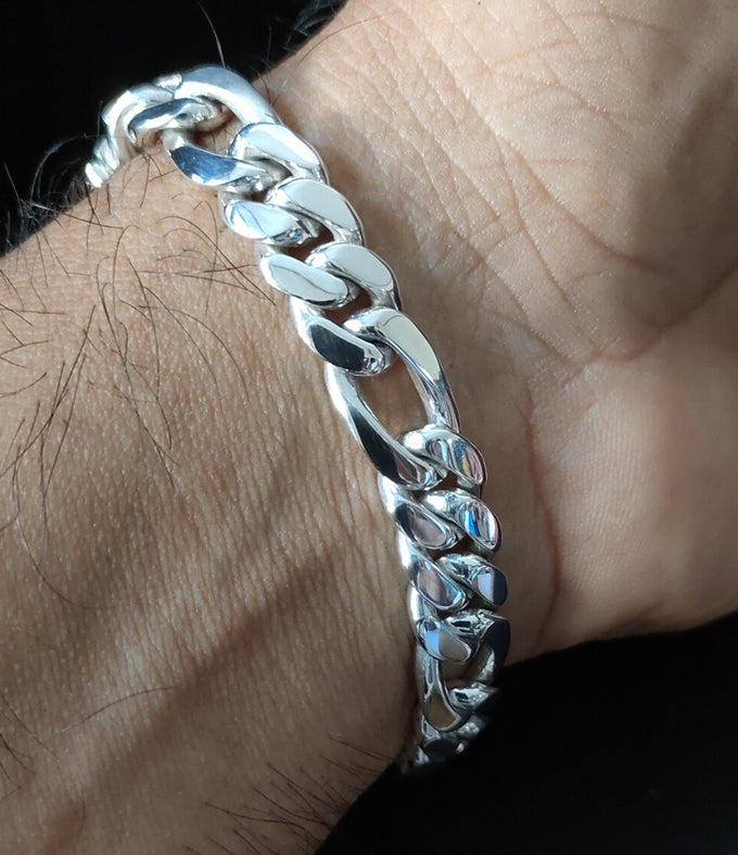 10 mm 999 silver Bracelet, Figaro Chains silver, Handmade jewelry.