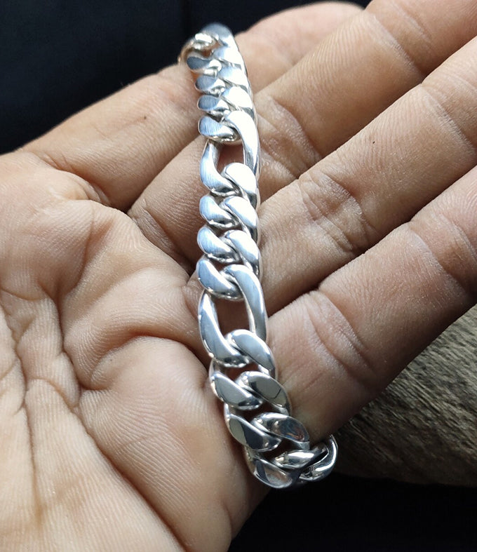 10 mm 999 silver Bracelet, Figaro Chains silver, Handmade jewelry.