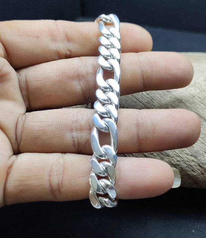 10 mm 999 silver Bracelet, Figaro Chains silver, Handmade jewelry.