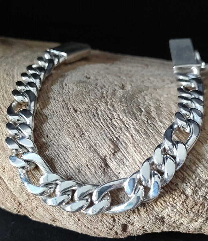 10 mm 999 silver Bracelet, Figaro Chains silver, Handmade jewelry.