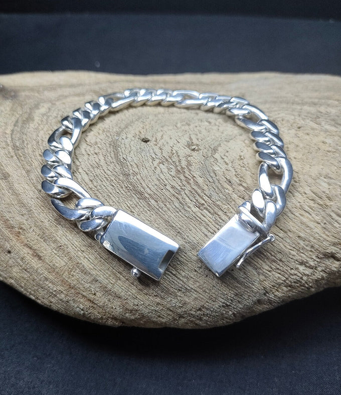 10 mm 999 silver Bracelet, Figaro Chains silver, Handmade jewelry.
