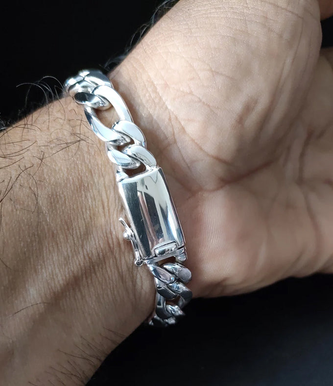Handmade 999 Pure Silver Figaro Chain Bracelet - 8mm