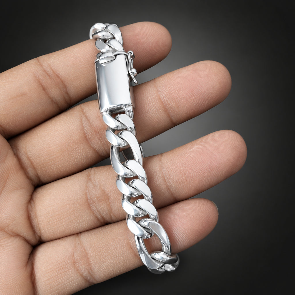 Men’s 8mm 999 Pure Silver Figaro Chain Bracelet