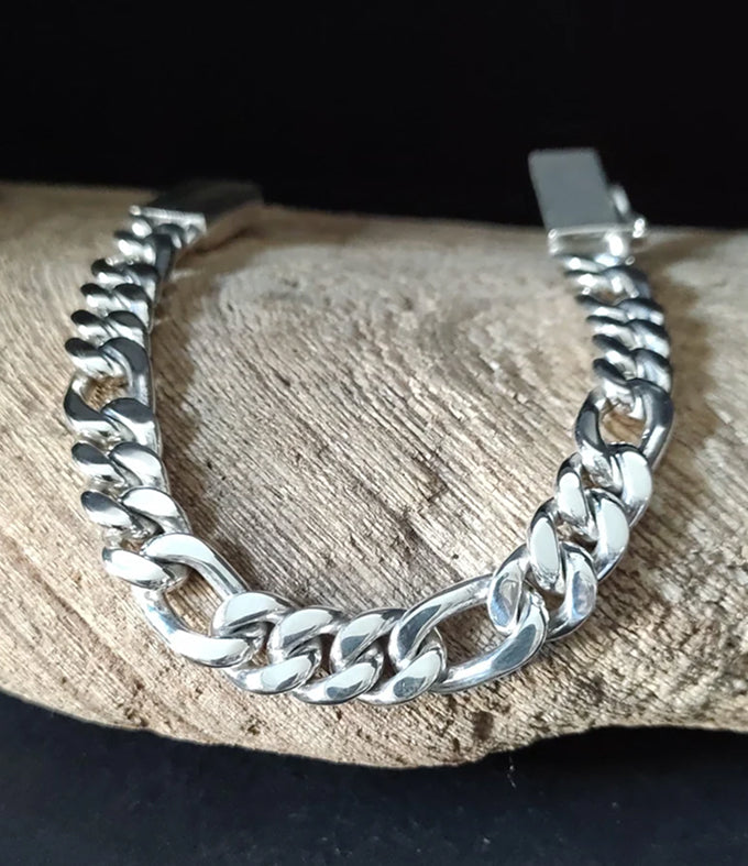 Handmade 999 Pure Silver Figaro Chain Bracelet - 8mm