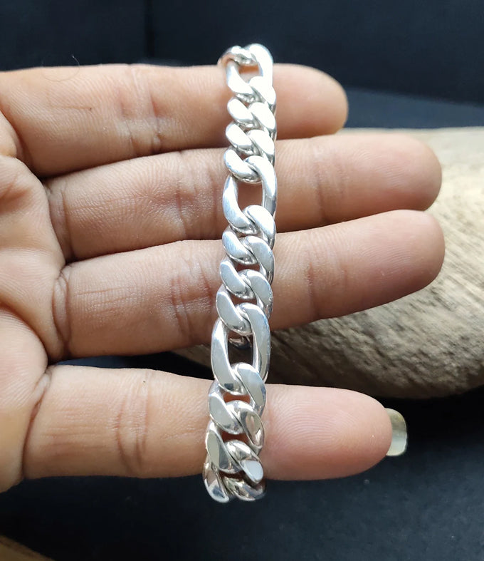 Handmade 999 Pure Silver Figaro Chain Bracelet - 8mm