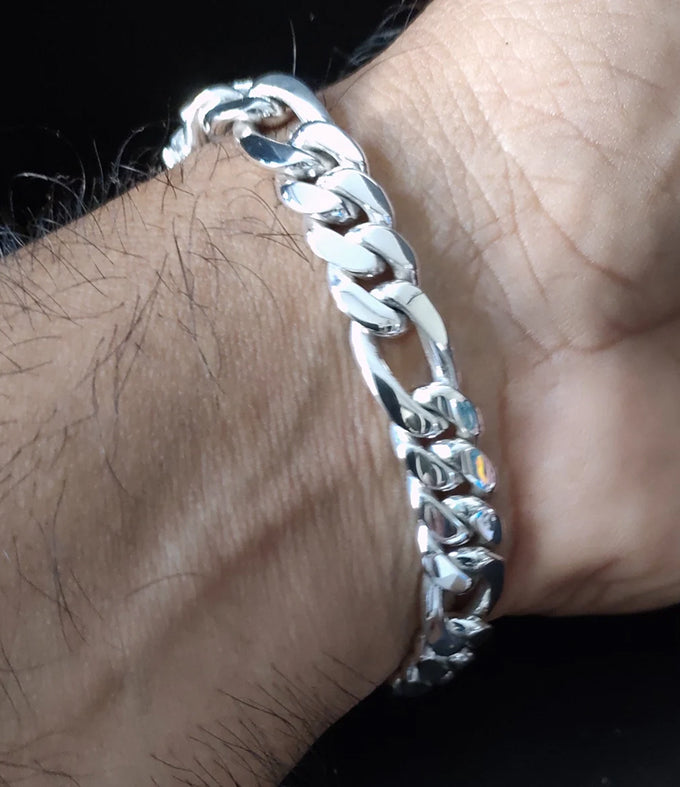 Handmade 999 Pure Silver Figaro Chain Bracelet - 8mm